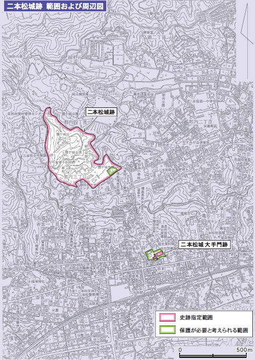 二本松城跡　範囲および周辺図